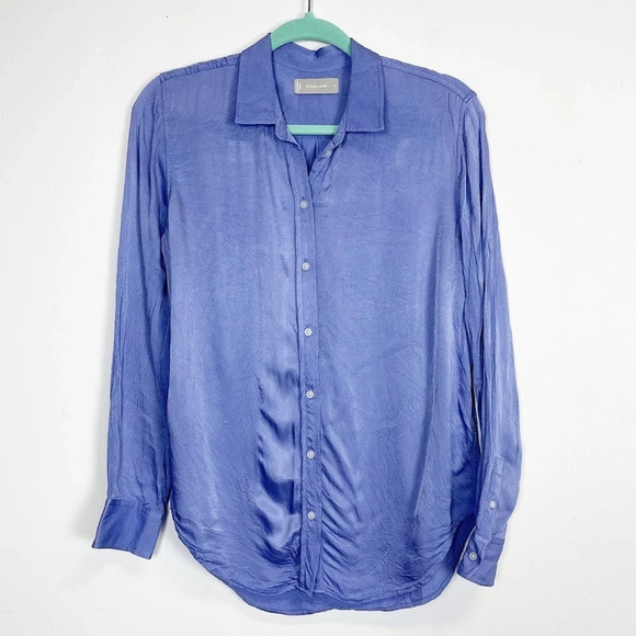 Everlane Button Up Shirt Womens Size 4 Blue Textured Shimmer Viscose - Picture 1 of 8